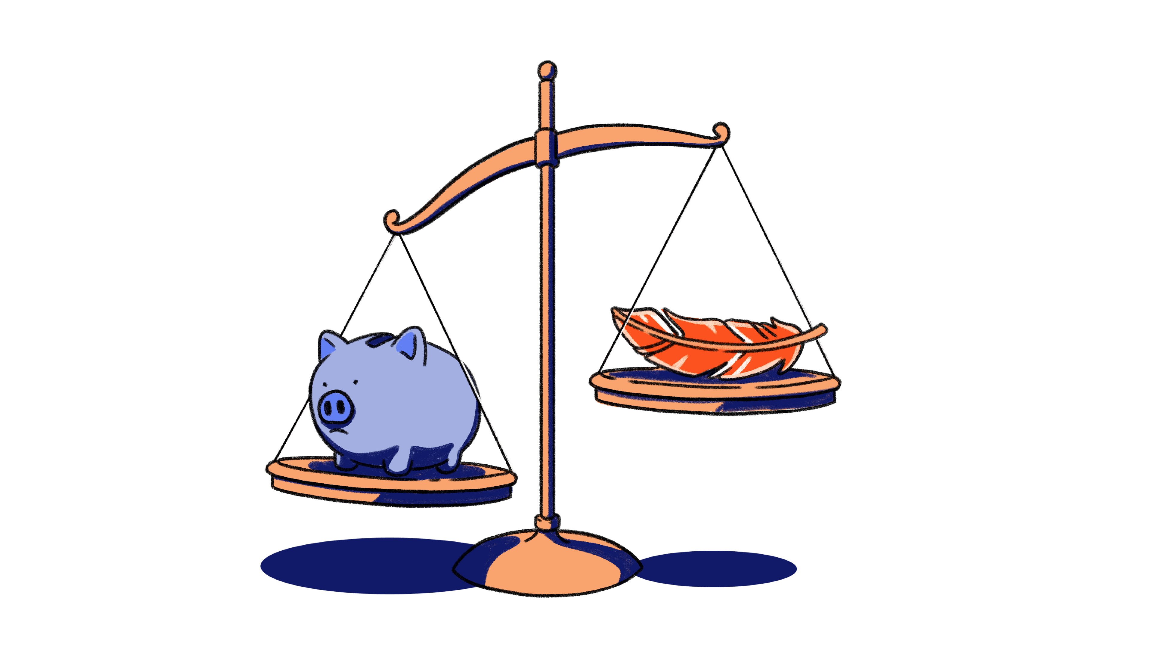 A scale weighing a piggy bank and a feather- representing Cash Value Life Insurance